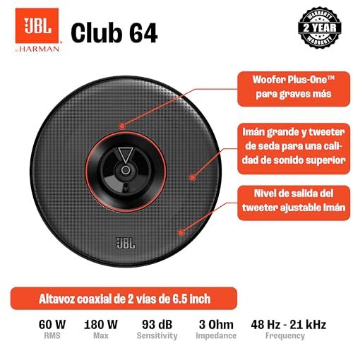 JBL Altavoz Club 64 Gen 3 - Altavoces Coche 16.5 cm de Harman Kardon para una Actualización Superior de Parlantes - 180 W Máx, Alta Sensibilidad, Graves Intensos y Magnífica Respuesta en Agudos - imagen 2