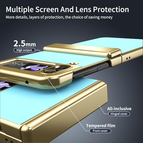 Coque Samsung Flip 3 bleu ciel pliable protection charnière or - 6