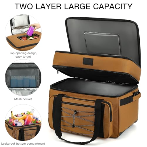Image of Extra Large Wheeled Portable Cooler Bag 85 Cans Double Deck Heavy Duty Rolling Insulated Cooler with All-Terrain Wheels Leakproof Tactical Soft Sided Cooler for Beach Camping Picnic Travel