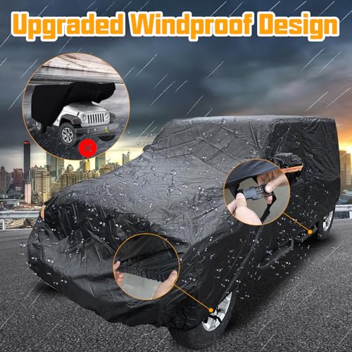 Image of Winunite Waterproof Car Cover Compatible with Jeep Wrangler 4XE CJ YJ TJ JK JKU JLU JL Unlimited 4 Door 1965-2023 Custom-fit Covers for Snow Rain Dust Hail Protection with Zipper Door, Black