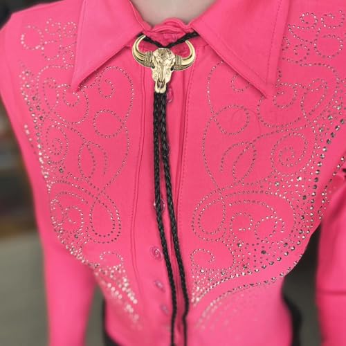 Image of GelConnie Longhorn Bull Bolo Tie for Men Native American Western Cowboy Leather Necktie Bolo Necklace for Women Gold Texas