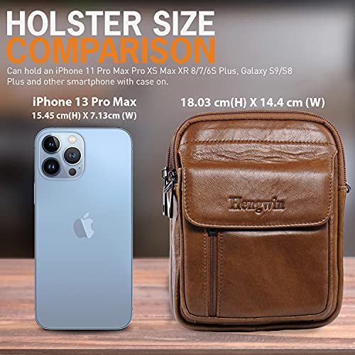 Hengwin Leren Schoudertas Man Tassen Houder voor Mobiele Telefoon Lopende Buidel Documentenportefeuille voor iPhone 12 11 Pro Max XS SE XR 8 7 6S Plus, Samsung Galaxy S20 Ultra S20+ Note 10+ 9, Bruin - Image 5