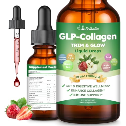 Liquid Collagen for Women GLP Friendly 10-in-1 Multi Collagen Trim & Glow with Hyaluronic Acid Biotin Green Tea & ACV Hydrolyzed Collagen Burn Drops for Digestive Gut Skin Health & Hair Growth