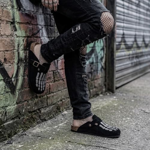 Image of Skeleton Clogs Adults Gothic Novelty Bone Open Back Mules Indoor Outdoor Shoes Buckle Footwear Comfy Lightweight with Non Slip Sole for Big Kids Boys Girls Women Men