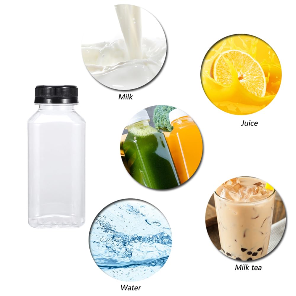 50 bottiglie vuote in plastica trasparente, riutilizzabili, per succhi di frutta, con tappo a vite, contenitori da viaggio con imbuto, riutilizzabili, per acqua, frullati e latte (1000 ml, tappo nero