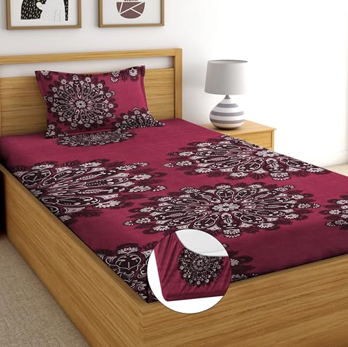 Image of DECORUM Glace Cotton All Around Elastic Fitted Single Bedsheet (72 inchx48 inch) with 1 Pillow Cover | Soft, Smooth & Wrinkle-Free Fabric | Fits Up to 6 inch Mattress | 200-220 TC