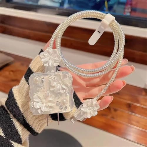 Image of Cable Protector with 3D Cute Pattern for iPhone Charger only 18W & 20W, Data Charging Cable Wire Saver Protective Cable Cover Full Protection Cable Sleeve (FOIL FLOWER)