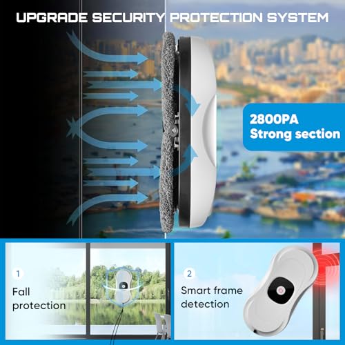 Memows Fensterputzroboter Fensterroboter Automatischer Fensterputzer mit Doppelstrahl Sprühfunktion, Fensterreiniger Roboter Elektrischer Fensterputzer 2800Pa Window Cleaning Robot 50ML Tank,10 Lappen