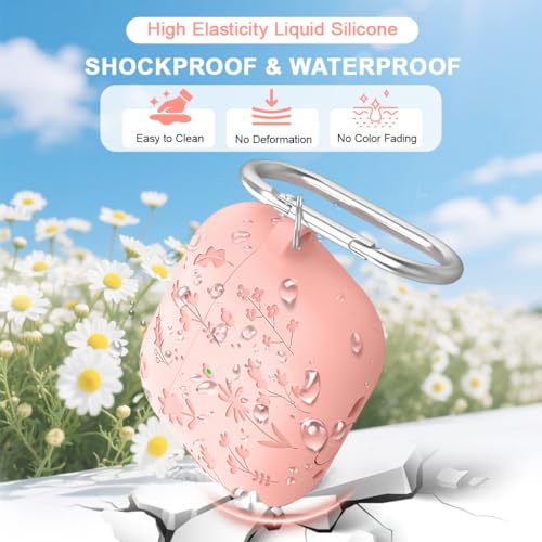 Image of ZORBES Compatible with AirPods Pro 3 Silicone Case, Pink Floral, Carabiner | Anti-Slip Grip, Anti-Scratch Protection, Silicone Shell, Carabiner Clip, Cleaning Tool, Charging Access