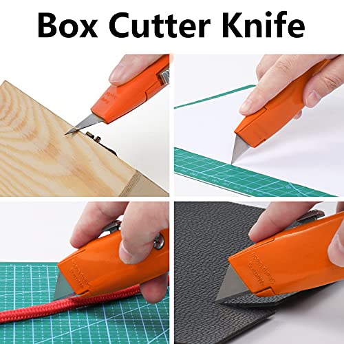 Image of DIYSELF 2 Pack Razor Utility Knives, Durable Retractable Box Cutter Knife | Ergonomic Grip Box Cutters for Cartons, Vinyl, Packages and Leather; PVC Pipe Cutter Knife for Home and Office Use