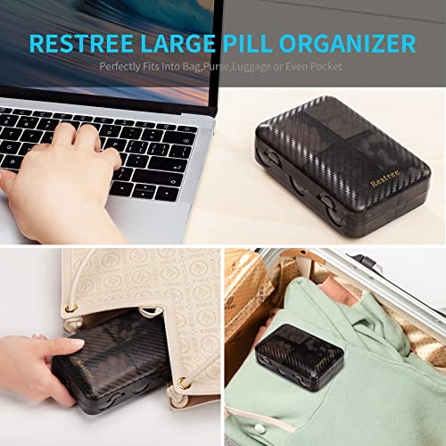 Restree Daily Pill Organizer, Weekly Pill Box, Portable Pill Dispenser, Large Travel Pill Case For Vitamin, Medicine, Fish Oil/Supplements Flip Design 8 Compartments (Black) #TOP4
