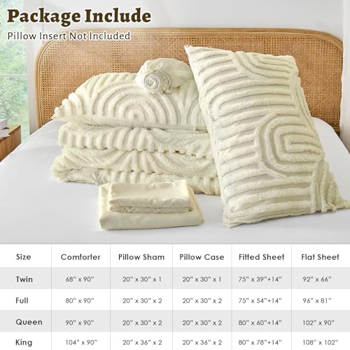Image of Nesker Boho Queen Comforter Set, 7 Pcs Tufted Beige Bedding Sets, Soft Cozy Chic Bed in a Bag, Arch Pattern Shabby Bed Set All Season with Comforter, Fitted Sheet, Flat Sheet & Pillowcases