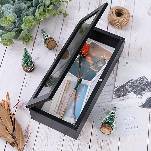 Image of Muzilife 12.5x5 Shadow Box Picture Frame - 2.16 inch Internal Depth, Wood & Glass Display Case Ready to Hang Memory Box Baby Sports Memorabilia, Wedding, Tickets, and Photos, Black