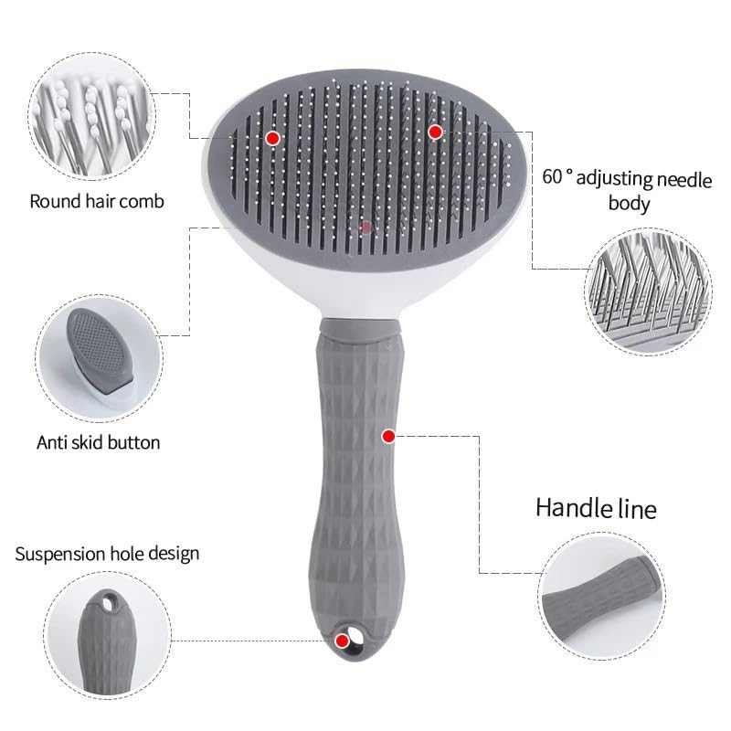 DOPI Pet Dog Brush Cat Comb Self Cleaning Pet Hair Remover Brush For Dogs Cats Grooming Tools Pets Dematting Comb Dogs Accessories (Gray)