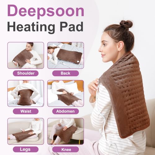 Image of Heating Pad,Electric Heating Pads,Heating Pad for Back,Brown,24x20 Inch | Heating Pads for Shoulder,Neck,Abdomen,Knee,Arms,Legs,Heat Pad for Birthday Father Mother Gift Women Men,6 Heat Settings