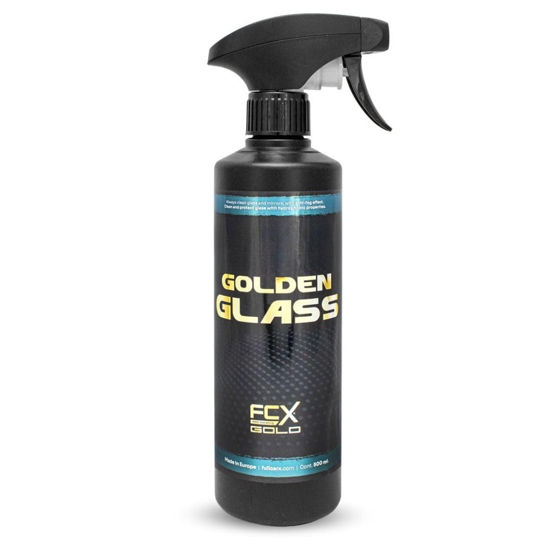 AutoFullCar FullCarX Gold Golden Glass Limpiacristales Coche 500 ml, Limpieza Cristales Interior Exterior, Antivaho Hidrofobico Antilluvia, Abrillantador Vidrios, Detailing Automovil