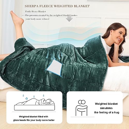Image of Alomidds Weighted Blanket for Adults, Twin Size 12 lbs Weighted Blankets,Heavy Blanket with Reversible Soft Shiny Fleece and Cozy Warm Sherpa for Couch Bed, 48 x 72 inches,Green