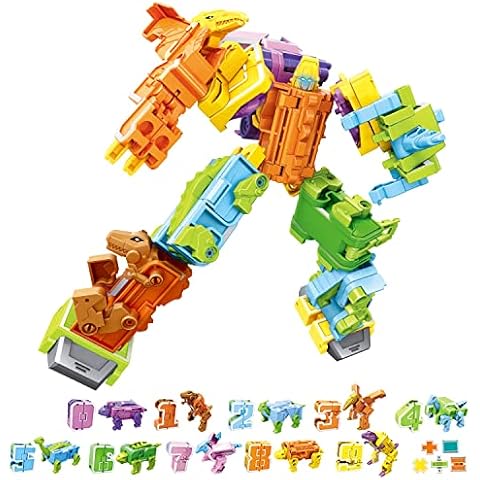 TUNJILOOL Dinosaur Robot Transform Toys for Kids, 20 Packs Dinobots Transforming Number Block Math Toys Gifts for Boys Girls, STEM Learning & Education Toys for Kids Cover