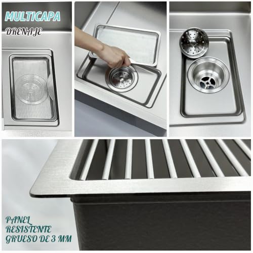 Fregadero de Cocina 90x50cm Antiatascos con Filtro Extra Grande Kit de Sifón y Acero Antirayaduras 4
