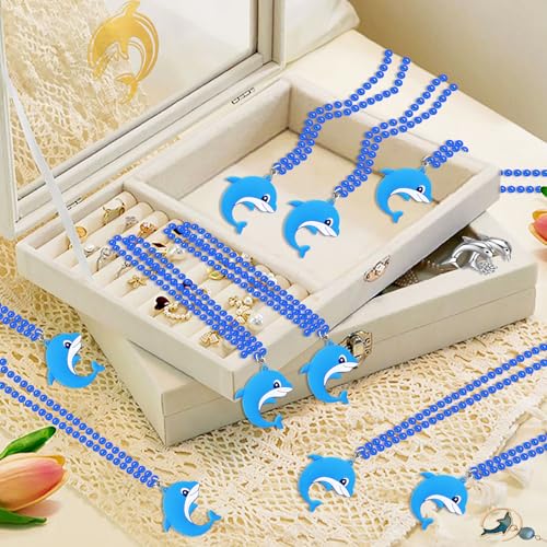 Image of 24 Pack Dolphin Necklace Party Favors for Sea World Themed Baby Shower, Birthday Party Goodie Bag Fillers,School Carnival Rewards, Photography Props, Home Decorations, Classroom Prize