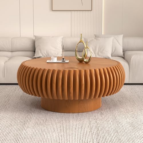 Mesa de café redonda con almacenamiento oculto, diseño circular moderno de mediados de siglo para sala de estar, espacio pequeño, oficina, apartamento, base resistente