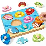 Sea Animals Peg Puzzles Wooden Toys for 1 2 Year Old, Montessori Toys for Girls Boys Easter Birthday Gifts Presents, Learning Educational Toys for Kids Toddlers Baby Age 1 2 3