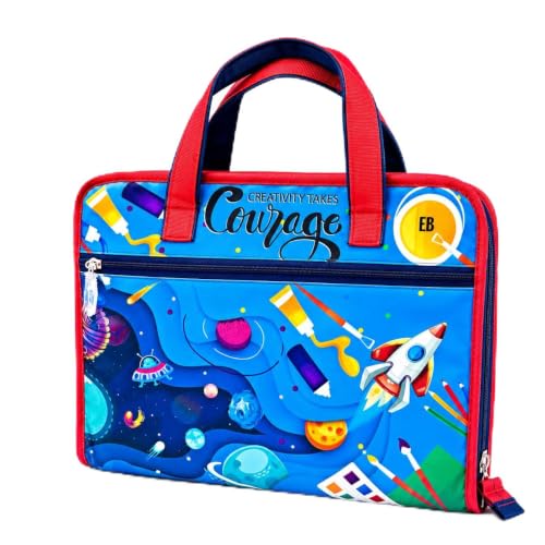 Image of Echo Boomers A4 Kids Drawing Bag | Art & Stationery Organizer with Zipper Pocket (Creativity Takes Courage) Space Print Design
