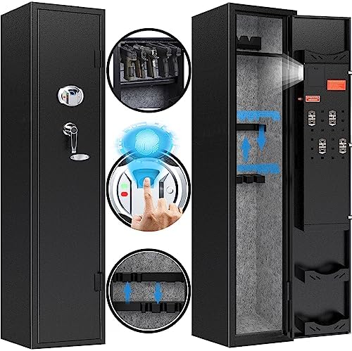 KAER 3-5 Gun Safe,Gun Safes for Home Rifle and Pistols,Biometric Fingerprint Rifle Safe for Home,Gun Cabinets with Adjustable Pistol Rack,Removable Shelf