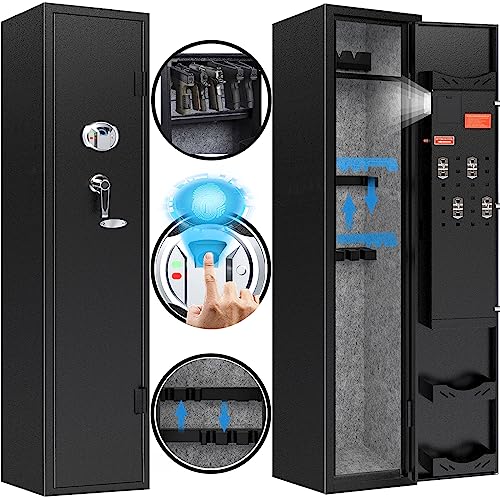 KAER 3-5 Rifle Gun Safes for Rifles and Pistols,Biometric Fingerprint Rifle Safe for Home,Gun Cabinets with Adjustable Pistol Rack,Removable Shelf