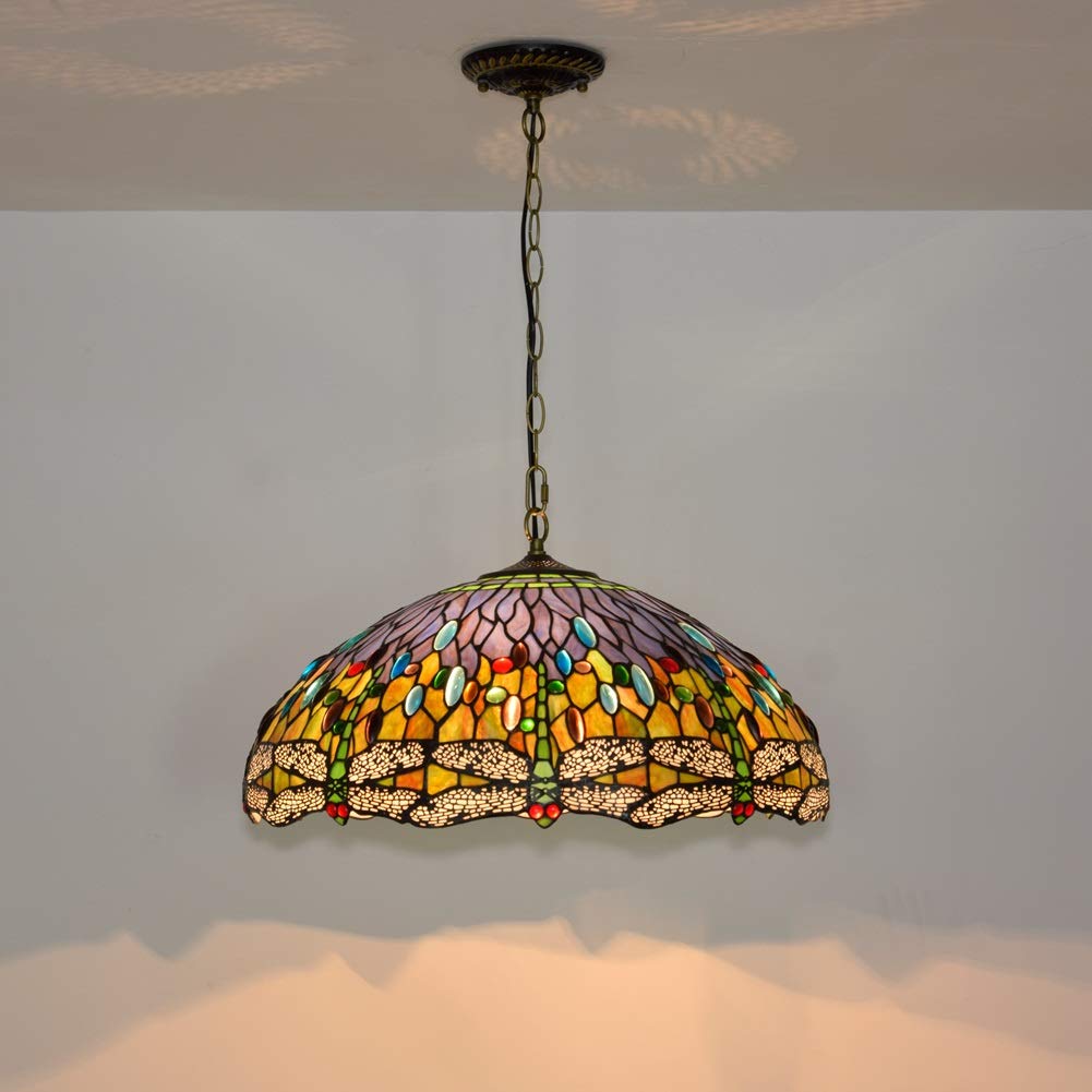 Żyrandol Witrażowy Sufitowy 50 Cm W Stylu Tiffany, Zielona Lampa Wisząca Z Ważką, Witraż, Salon, Jadalnia, Łóżko, Bar, Lampa Wisząca Sufitowa
