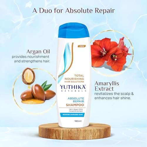 Image of Yuthika Absolute Repair Shampoo for Damaged Hair, 180ml | Nourishing Formula for Women & Men | Enriched with Argan Oil & Amaryllis Extract for Smooth, Manageable Hair