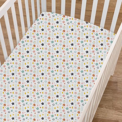 Image of Fitted Cot Crib Sheet | Bed Sheets for Newborn Baby Crib Mattress | Deep Pocket All Round Elastic Fitted Crib Sheet for Baby| Size 132 cm x 71 cm | Crib Sheets - 28 inchx52 inch | Rainbow Splash
