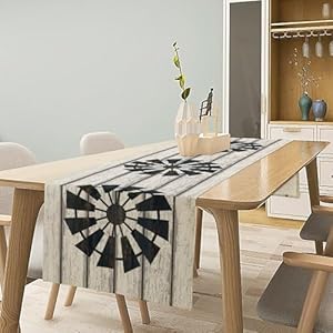 Retro Windmill Table Runner, Rustic Farmhouse Wood Grain Country Style Print Table Runner for Dinning Holiday Party Indoor Outdoor Decor, 13x60inch Retro Windmill Table Runner Rustic Farmhouse Wood Grain Country Style Print Table Runner for Dinning Holiday Party Indoor Outdoor Decor 13x60inch