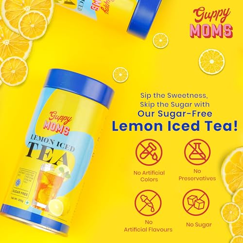 Image of GUPPY MOM'S Lemon Iced Tea - Sugar-Free Fruit Drink with Vitamin C | Powdered Iced Tea | Premium Mixer & Healthy Energy Drink Alternative | 400g (Pack of 2) - Up to 40 Servings