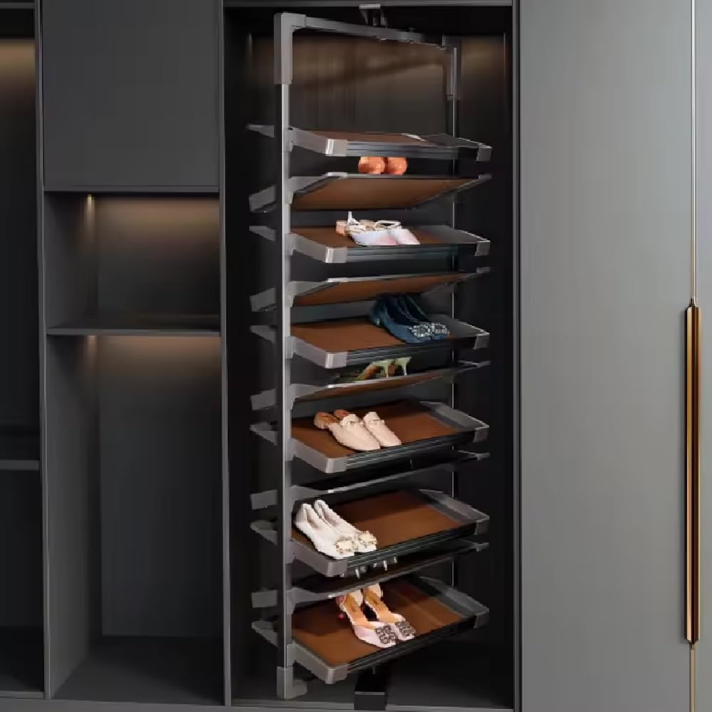 Obrotowy stojak na buty o 360°, metalowa szafka na buty z regulowanymi półkami, 4-8 poziomów, na 16-32 pary, oszczędność miejsca, do przedpokoju, przedpokoju, sypialni, szafy
