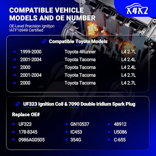 Image of UF323 Ignition Coil & 7090 Double Iridium Spark Plug for TOYOTA Tacoma | 2000-2004,4Runner 1999-2000 L4 2.4L 2.7L Replaces# C1305 UF323 909190223 9091902237 C1305 5C1304 E353 521690 IC453
