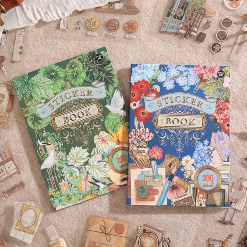 Eccloraff 2 Sets 400+ PCS Stickers for Scrapbooking Self-Adhesive Scrapbook Stickers Supplies Journal Plants Vintage Aesthetic Sticker Art Diary Card Craft Gifts Planner Notebook Spring&Flower