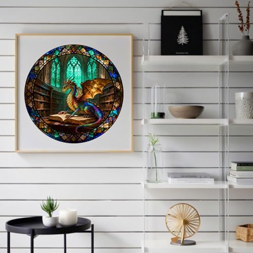 Gothic Revival Library Dragon Wooden Jigsaw Puzzle for Adults - 200 Pieces, 11.3" x 11.3" - Unique Dragon & Book Art, Creative Gift & Fun Family Game - Image 2