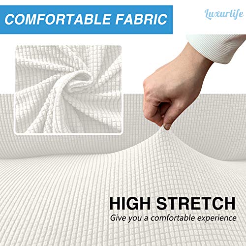 Luxurlife Super Stretch Sofa Covers Stylish Couch Covers For 3 Cushion Couch Upgraded Modern Sofa Slipcover For Dogs Pets Non Slip Furniture Protector With Elastic Bottom (Large, Creamy White) #TOP3