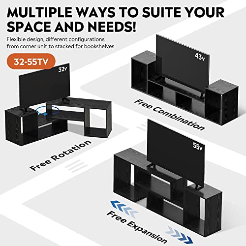 Image of DEVAISE TV Stand, Deformable TV Stand up to 55 Inch TV, Modern Entertainment Center with 2 Pieces Cabinets, Gaming Media TV Console for Living Room, Bedroom, Black