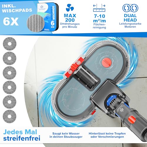 KESSER® Wischaufsatz für Dyson V7/V8/V10/V11/V15 Staubsauger Zubehör Aufsätze | Wischmopp mit Wassertank & 6 waschbaren Mops | Wischmop Aufsatz inkl. Füllbehälter | Bodenwischaufsatz für Glatte Böden – Bild 6