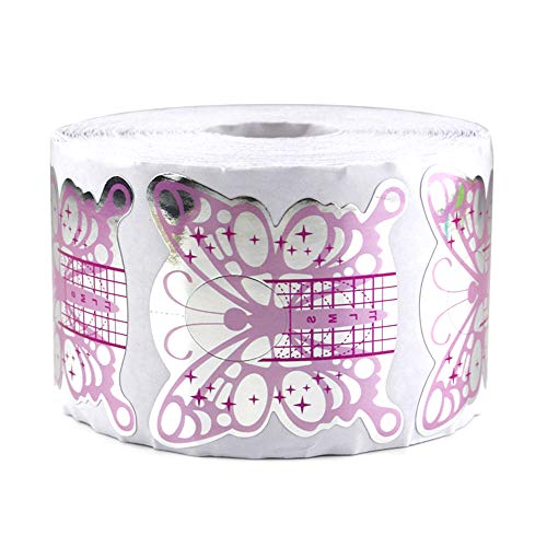NMKL38 500PCS Nail Form Guide Acrylic Tip Extension Forms Pink Butterfly Sticker Roll Manicure Tool for Acrylic UV Gel Nail Art Tips