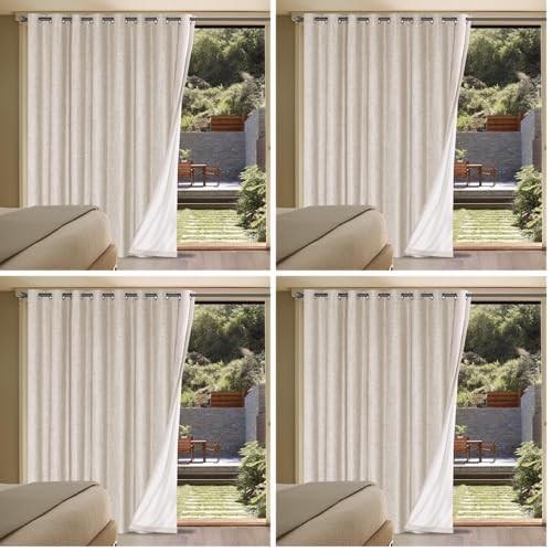 Image of H.VERSAILTEX Linen Blackout Curtains Durable Thick Textured Linen Look 100% Blackout Patio Door Curtain Anti Rust Grommet Extra Wide Sliding Door Curtain Panel, Natural,W100 x L108 inch (Pack of 4)