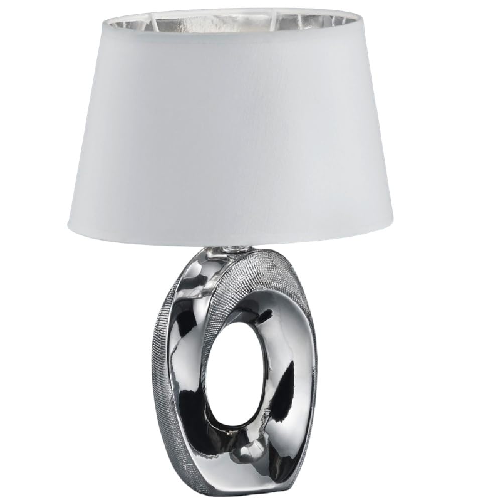 Britalia Grey Table Lamp, Chrome, Polished Chrome, White, Silver, Cotton Shade, E14, 33Cm X 23Cm, 0.7Kg, Inline Switch