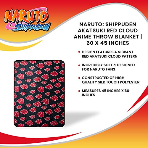 Just Funky Naruto: Shippuden Akatsuki Red Cloud Anime Throw Blanket | Naruto Blanket Anime Soft Blankets And Throws | Official Naruto: Shippuden Akatsuki Blanket | Measures 60 X 45 Inches #TOP6