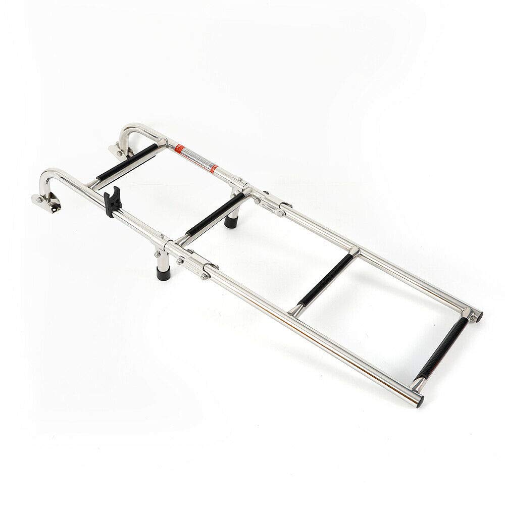 Escalera de Barco de Acero Inoxidable ieLsngai de 4 Niveles, Escalera Plegable con Peldaños Antideslizantes y Capacidad de Carga de 300 lbs