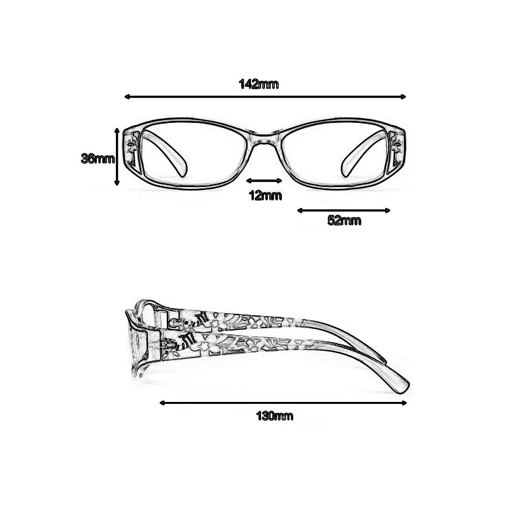Wygodne damskie okulary do czytania, modne damskie prostokątne oprawki do okularów, okulary blokujące niebieskie światło (3 szt.) (Color : Black, Size : 3.5)