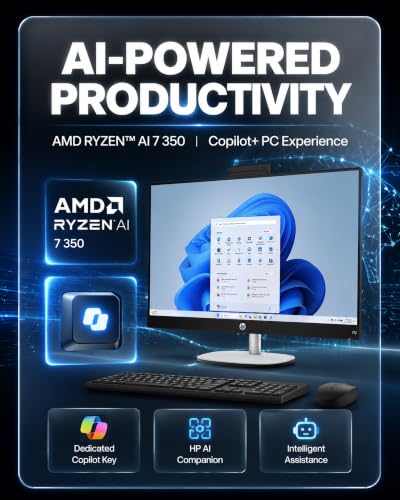 Image of HP 27 inch All in One Desktop Computer Touchscreen Copilot PC 64GB DDR5 2TB SSD | AMD Ryzen AI 7 350 | FHD IPS Display | 1080p IR Camera | WiFi 6 BT5.4 | Windows 11 Pro | Wireless KB&Mouse | Home Office PC