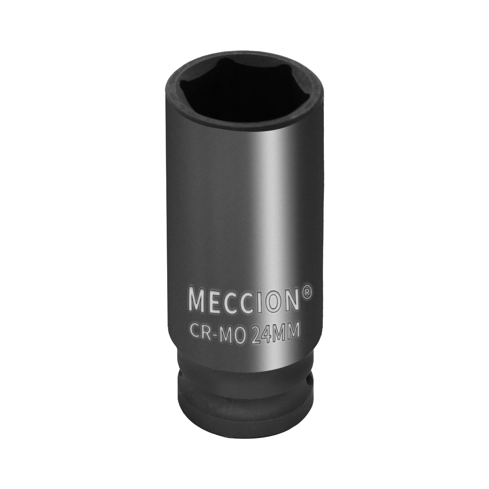 Meccion 1/2 Inch Drive Impact Socket 24mm Metric, 6 Point Cr-Mo Deep Impact Socket, 78mm Length