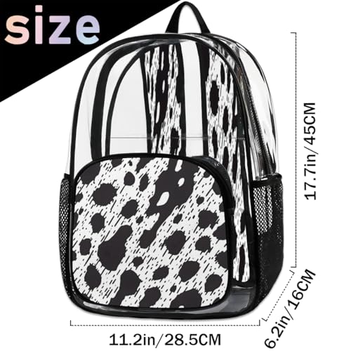 Vintage Abstract Black Clear Backpack for Stadium Events, Cow Print Waterproof Clear Bag for Women Men Adult Sport Work Daily Music Festival and Concerts2